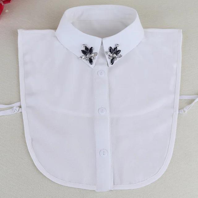 Fashion Ladies Fake Collar for Women Chiffon Fake Collar Rhinestone False Collar Lapel Detachable Button Half-Shirt Blouse Top