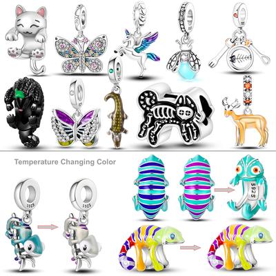 925 argint schimbare culoare cameleon farmece margele vierme fluture pangolin pisica se potrivesc bratara colier bijuterii bricolaj