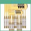 Steel 4pcs20pcs Polished Stainless Mirror Ceramic Silverware Flatware Set Ceramic Handle Tableware Set White Gold Forks Spoons Knives Utensils Set