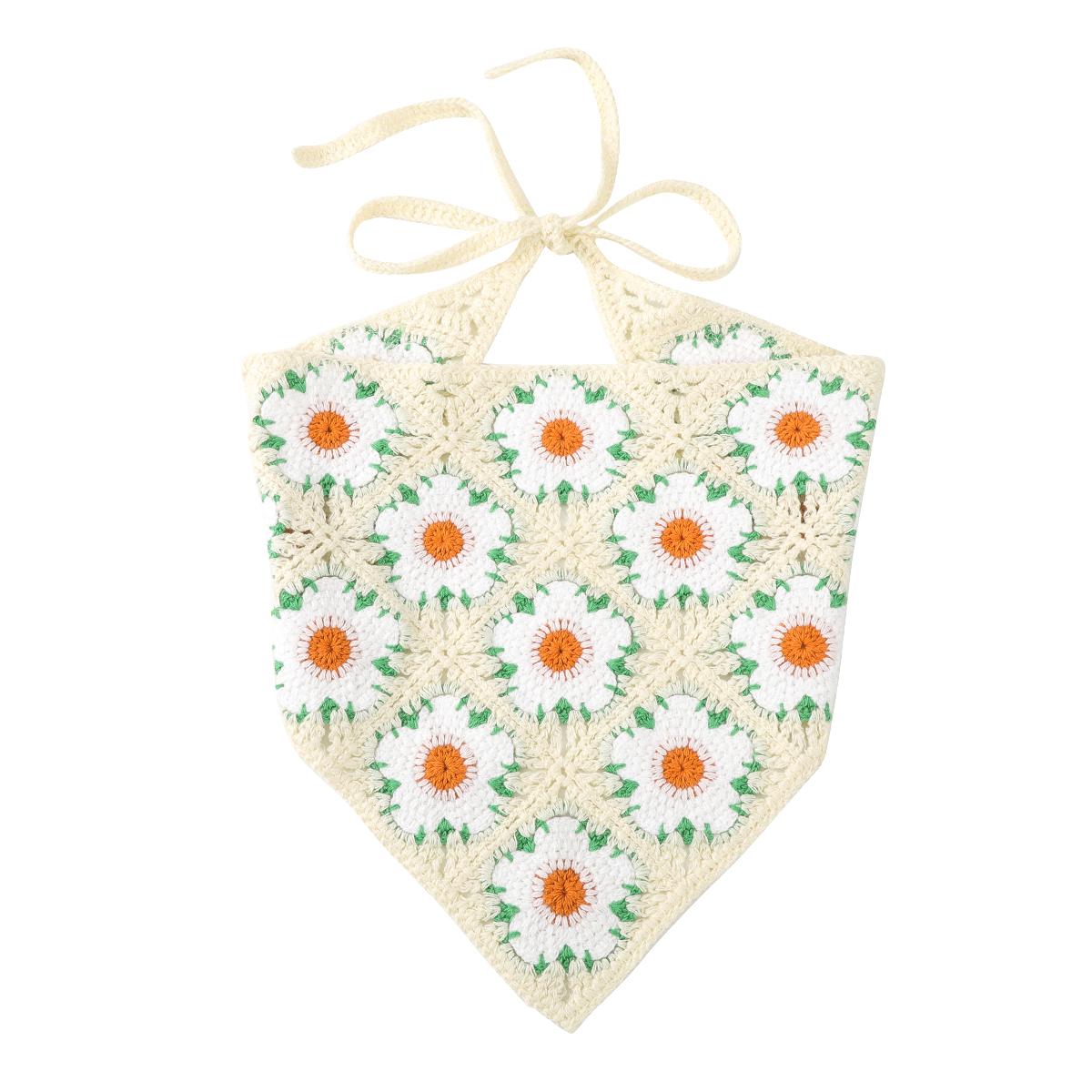 

Crochet Flower Bandana Knitted Hair Kerchief Tie Back Head Wrap Color Matching Pastoral Turban for Girls Photo Props Accessories