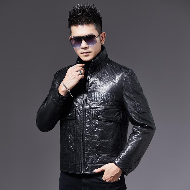 Leather Jacket Men's Slim Stand-up Collar Spring and Autumn New Young Men's Clothing Leather Jacket Locomotive Fashion High-end Coat