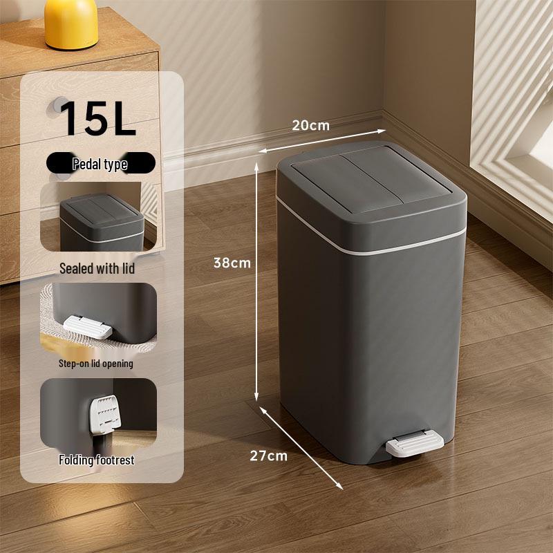 Silent Slow-Closing Trash Can with Foot Pedal Lid for Kitchen & Bathroom