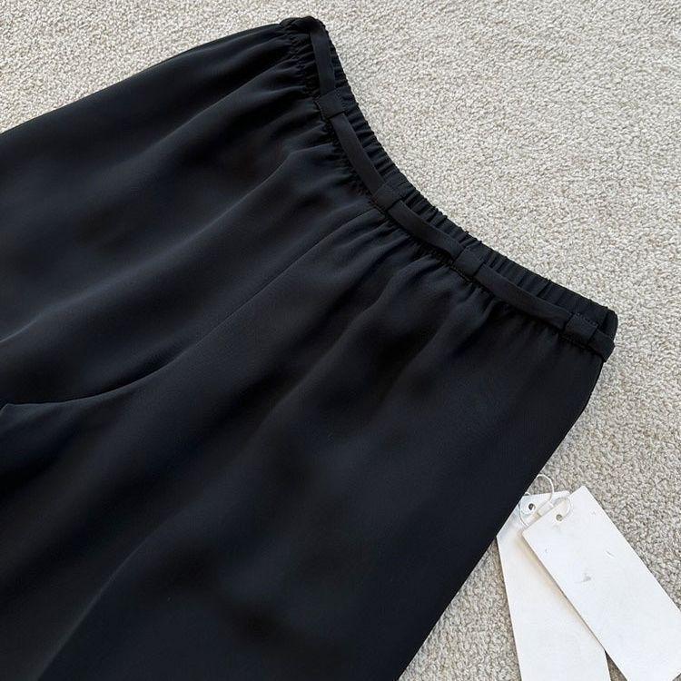 Ice Silk Black Wide-Leg Women's Pants - 2025 Summer Style, New Drapey Straight-Leg, Casual Loose Fit with Sun Protection