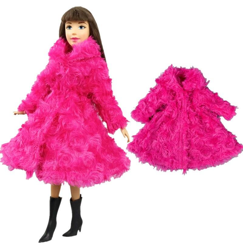 Pink Winter Long Sleeve Warm Cardigan Midi Coat for Barbie Doll Outfits Clothes for Barbie's Coat Kids Toy Playhouse Accessories