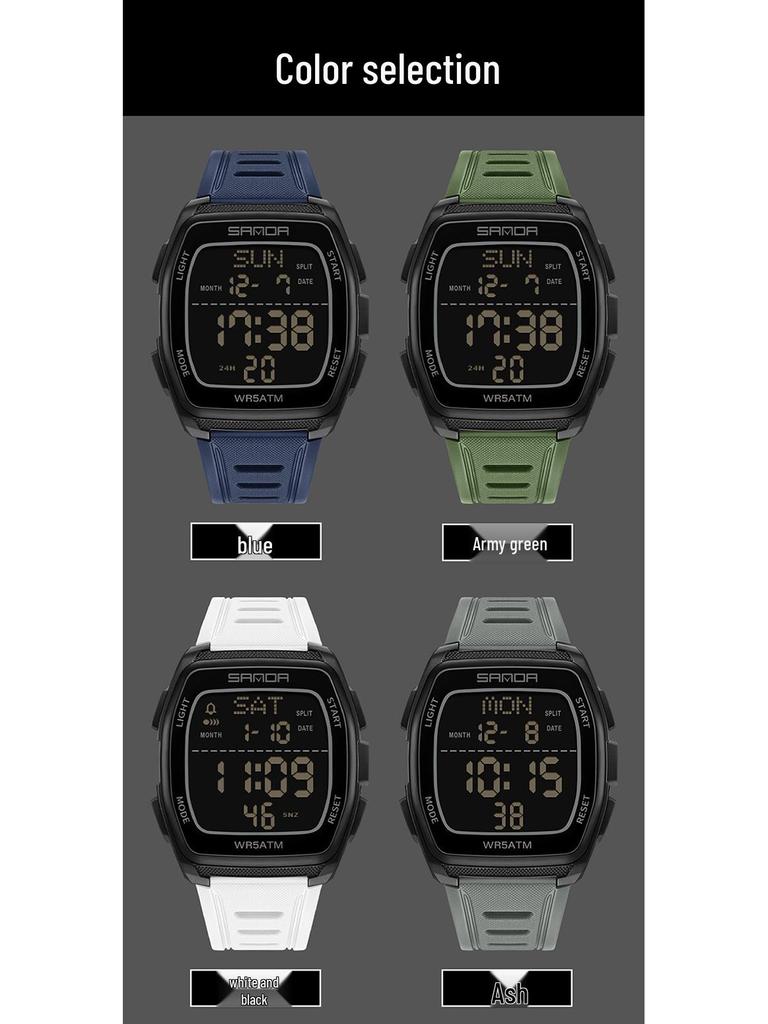 Sanda Trend Student Sports Electronic Watch: Luminous, Alarm, Dual Time, Waterproof, Chronograph