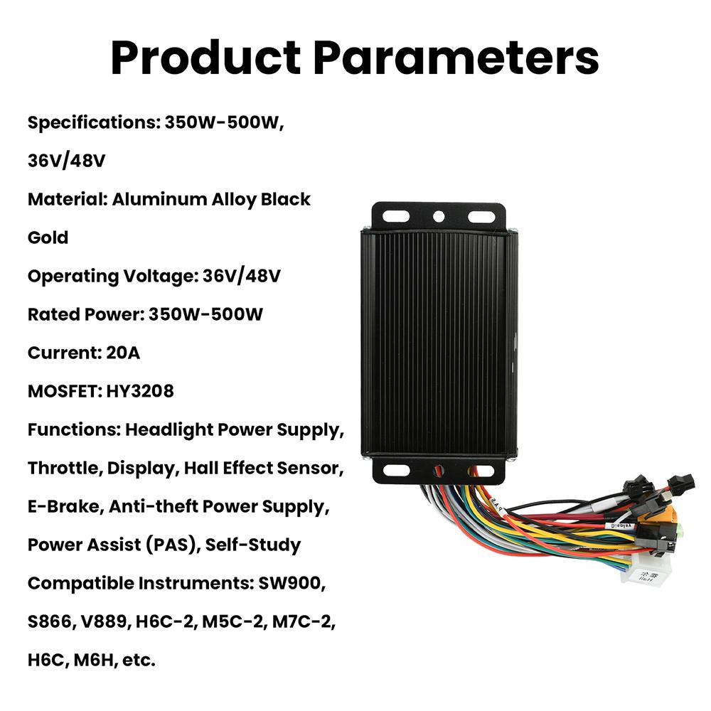 36V 48V 20A Black Gold Sine Wave Brushless Motor Controller For S866 V889 No. 2 LCD Instrument E-bicycle Scooter