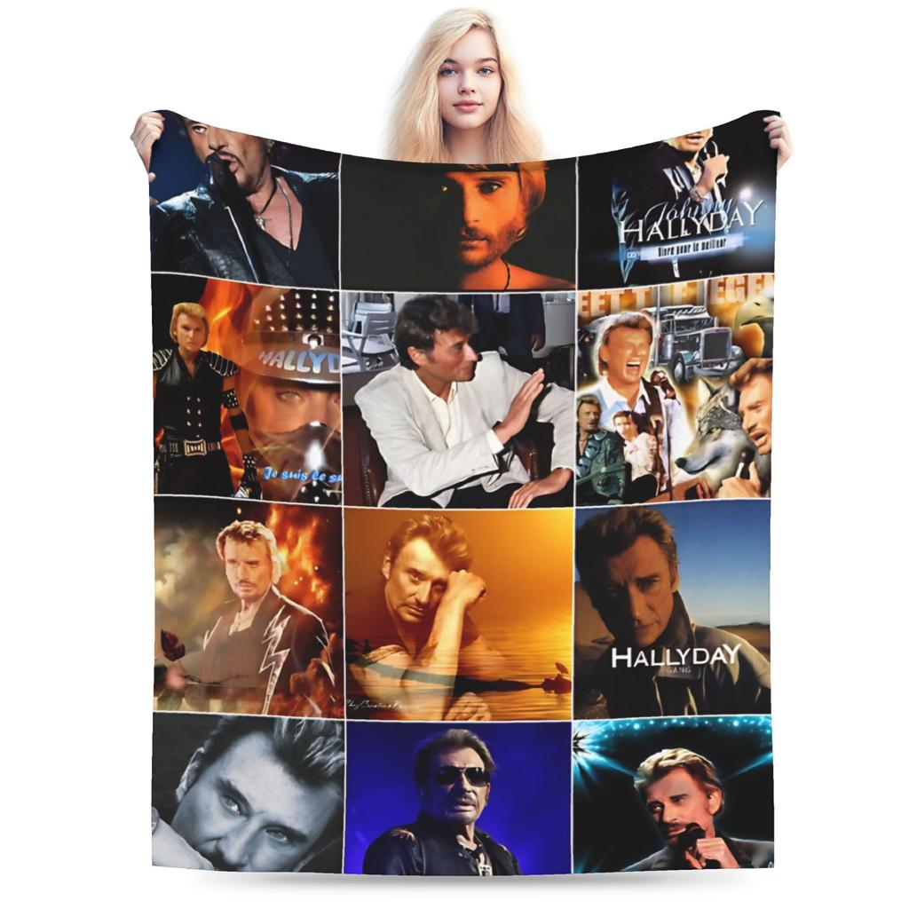 Johnny Hallyday Plüschdecke Mädchen Jungen Flanell Überwurfdecke Für Draußen Warm Weich DIY Qualität Tagesdecke