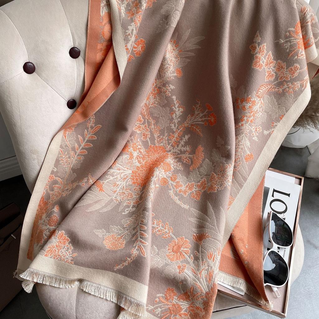 Podzimní a zimní šála Dámská prodloužená klimatizovaná místnost Imitace kašmírová šála Krátký střapec s třásněmi Dekorativní teplá šála