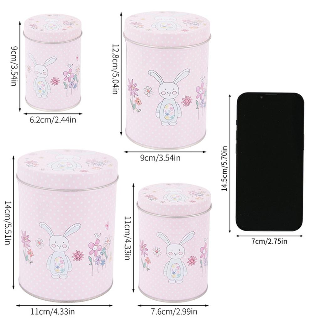 4pcs/set Easter Bunny Iron Storage Box, Candy Gift Packaging Tin Can, Tinplate Storage Bucket, Empty Box