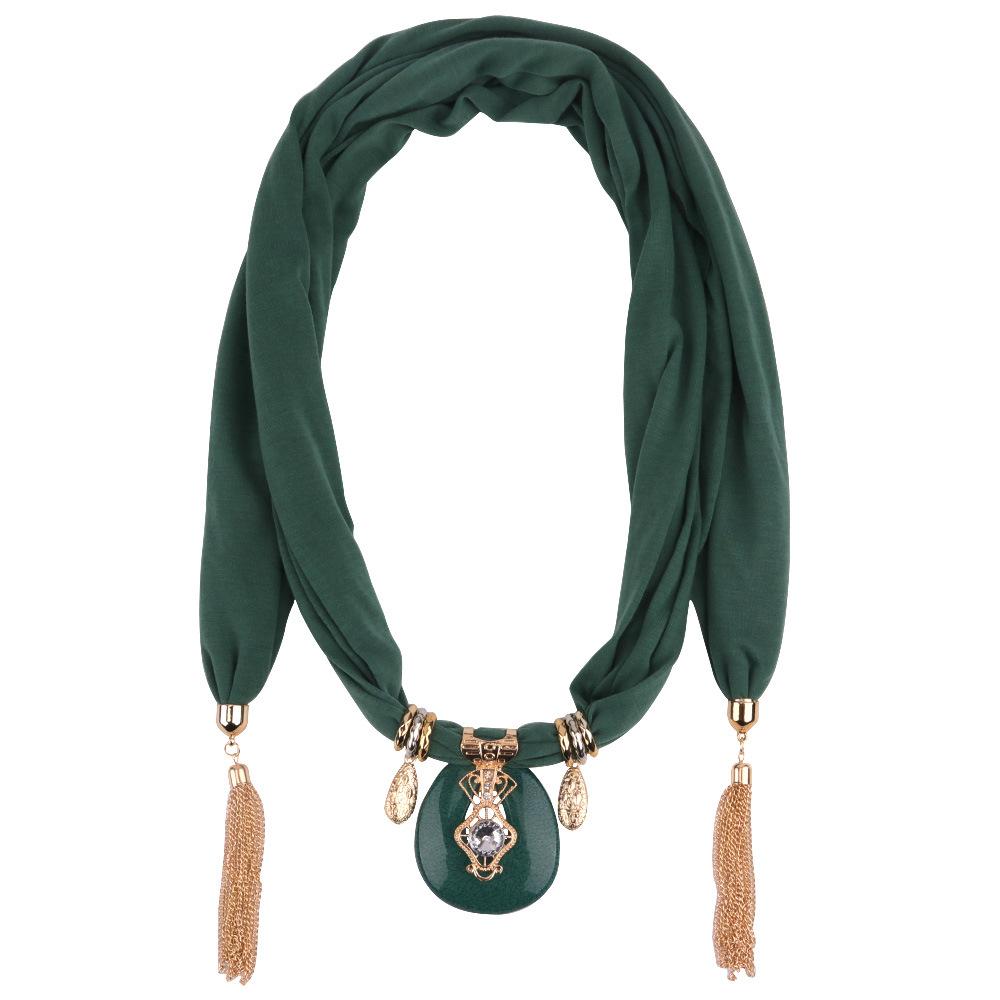 Elegantní šálový náhrdelník s třásněným křišťálovým přívěskem – Módní nekonečný šátek pro ženy, Boho výrazný šperk