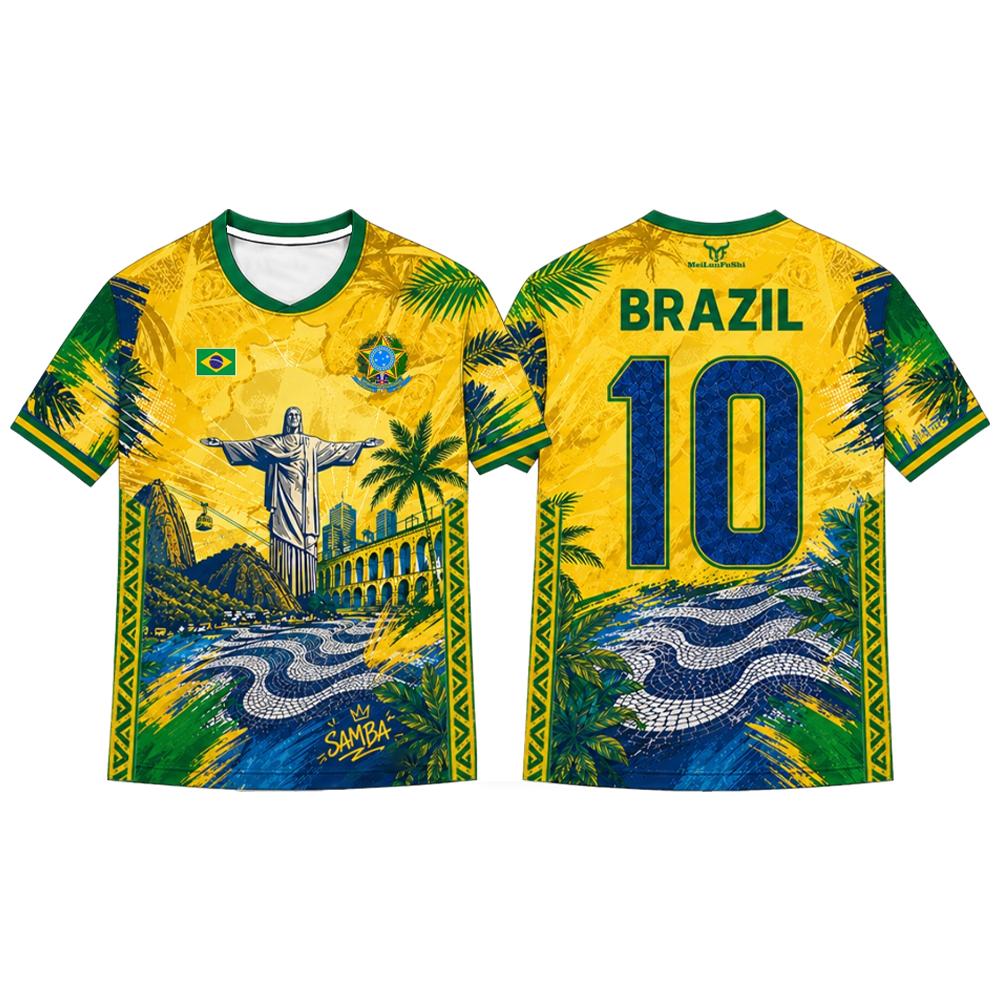MDHAO xin nan zhuang  3D txu Braziliaanse Stijl Vlag Bedrukte Jersey Mannen Vrouwen Jezus Grafisch 3D Print Voetbal T-shirt Sneldrogend En Ademend Sport Uniform T-shirt 4XL