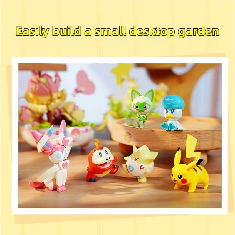 Non-Toxic Pokemon Building Blocks Pikachu Togepi Sylveon Sprigatito Flower Plant Potted Bricks Toy Desktop Decoration Collection Kids Gift
