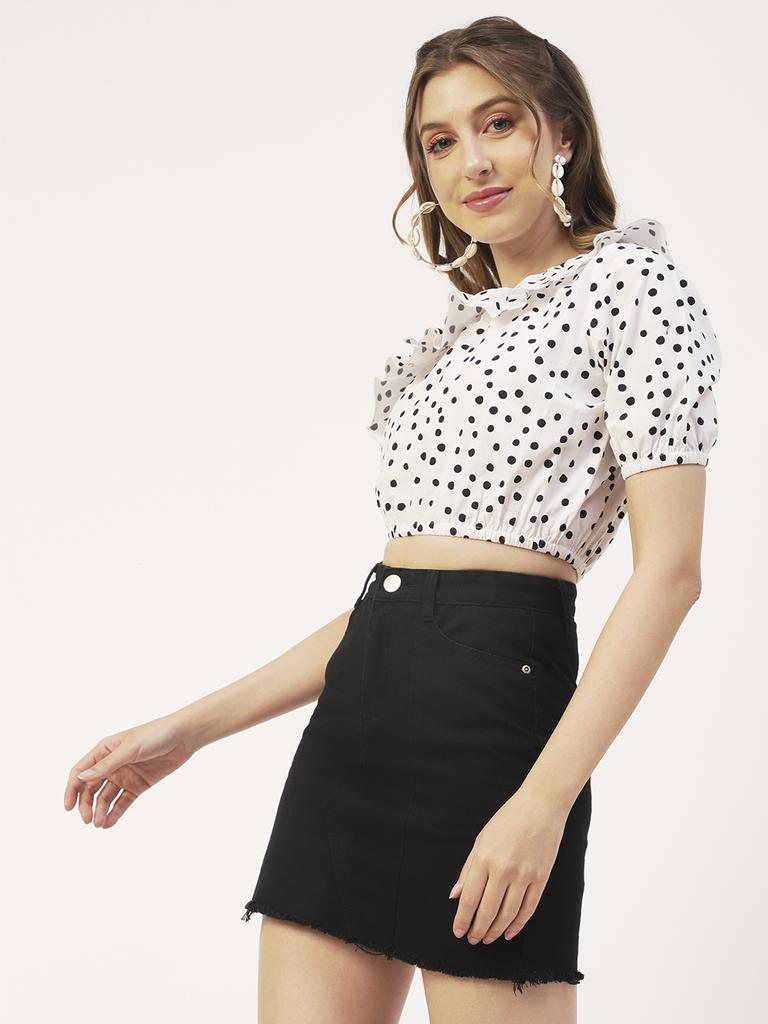 Moomaya Women  S Printed Crop Top, One Shoulder Cotton Casual Summer Top