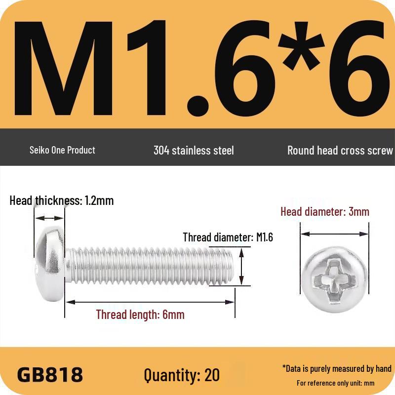 Phillips Pan Head Machine Screws, 304 Stainless Steel, Sizes M1-M10