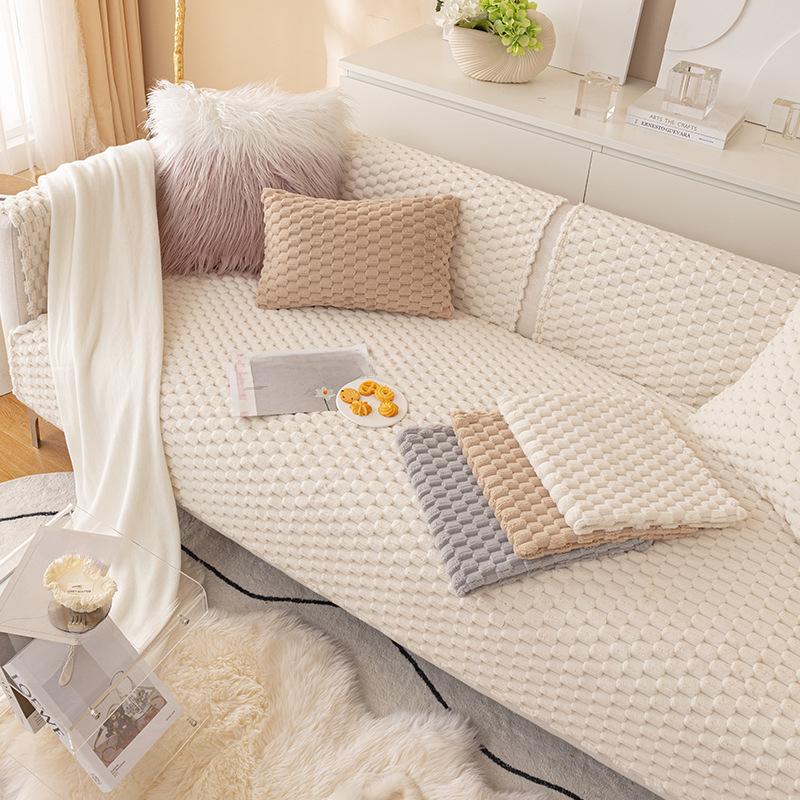 Plush Sofa Cushion Winter Thickened Non-Slip Cushion Simple Modern Solid Color Leather Wood Sofa Cover Cover Cloth