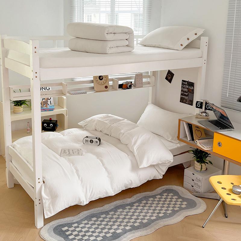

MUJI-Inspired Solid Color Cotton Button-Down Student Bedding Set - Japanese Style, Skin-Friendly, Four-Piece College Set Neck Pillow 48x74cm