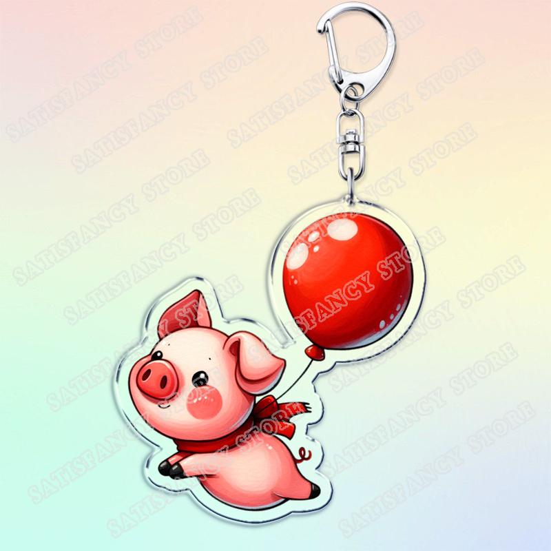 Cute Cartoon Flying Pigs with Balloons Keychain for Accessories Lovely Animals Keyring Jewelry Fans Friends Gifts
