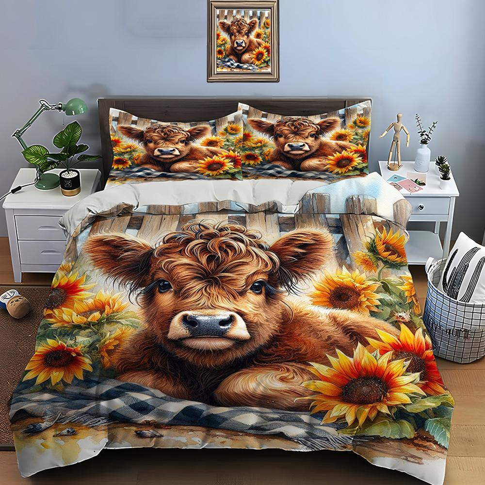 Cute North American Highland Cattle Print Bedding Collection Duvet Cover 1 Duvet Cover 2 Pillowcases Adult And Kids Bedding Collection Luxury