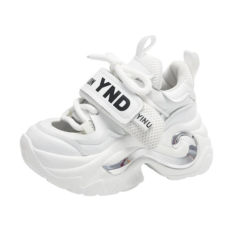 Fashion 8cm Summer New Shiny Sequins Chunky Platform Sneakers Women Breathable Lace Up Height Increase Shoes Woman Fashion Cute Sneakers