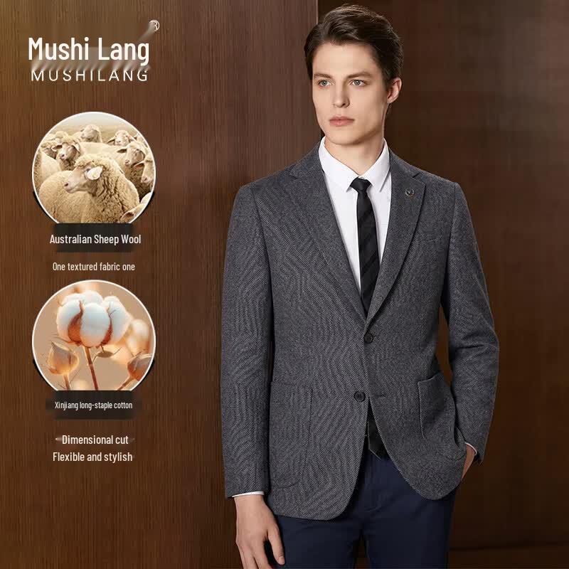 MUSHILANG Men s Wool Blend Business Casual Suit Jacket 56 (195/108A)