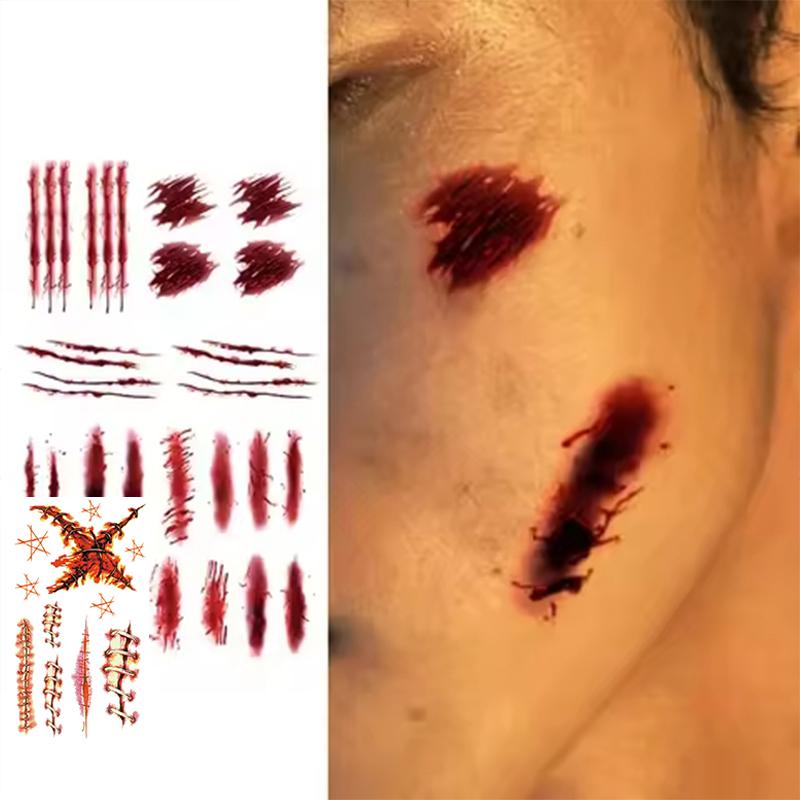 Halloween Temporary Tattoos Realistic Tattoo Stickers Halloween Party DIY Bloody Halloween Decorations Halloween Look 1PC