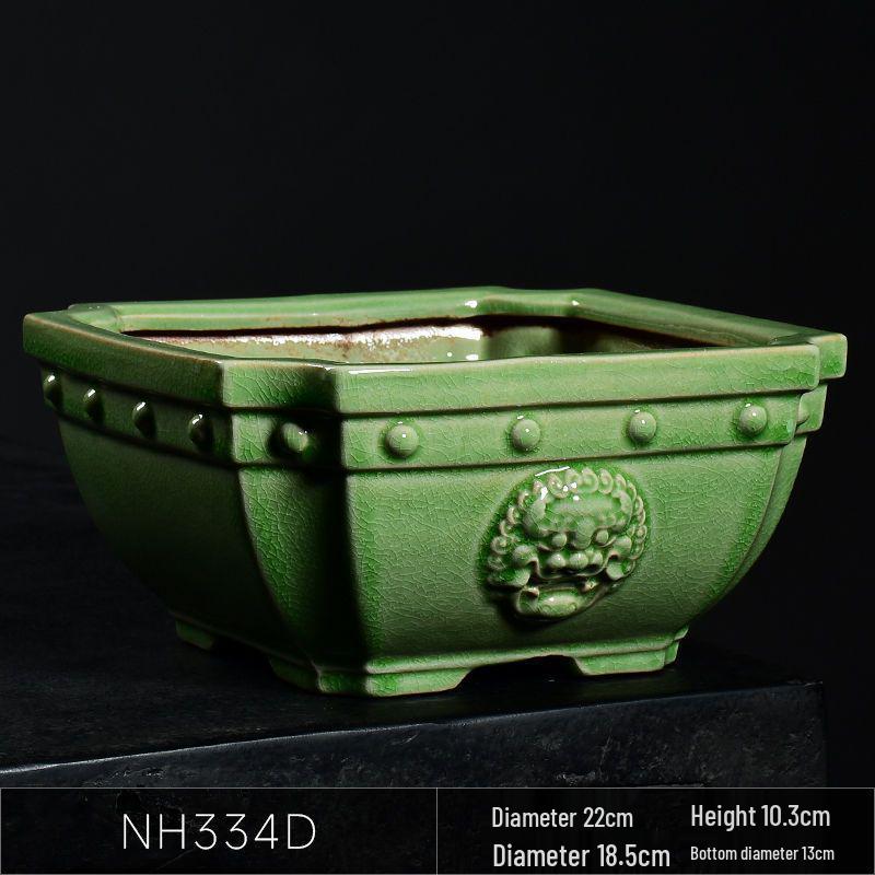 Ceramic Square Bonsai Flower Pot - Large High-Angle, Creative Chinese Style for Green Plants and Orchids