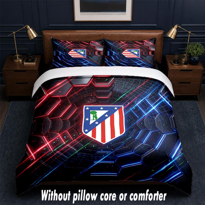 Set Biancheria da Letto Design Atletico Madrid 1 Copripiumino + 2 Federe Morbido Traspirante Biancheria da Letto per la Casa