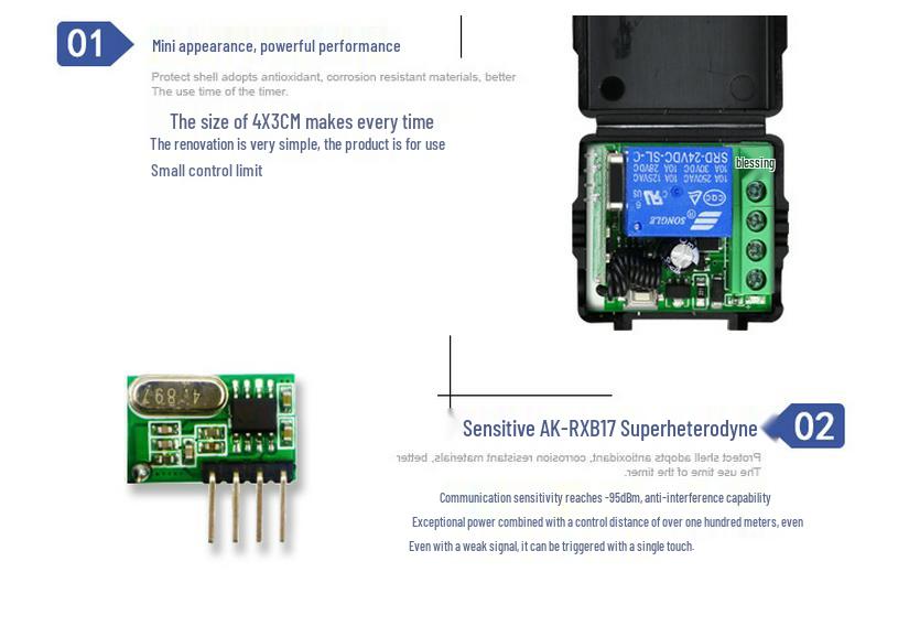 DC 12V Remote Switch with Adhesive Round Control & Self-Reset Receiver