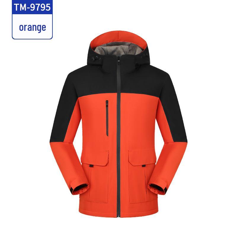 Custom Rainproof Windbreaker: Hooded, Fleece-Lined, Thickened Shell Jacket for Hiking, Team Building, and Workwear.