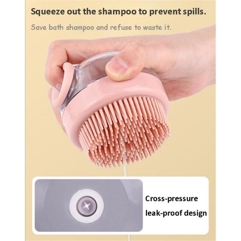 Bath Brush Dog Cat Shower Brush with Soap Dispenser Silicone Grooming Massage Brush for Pet Shampoo Washing 