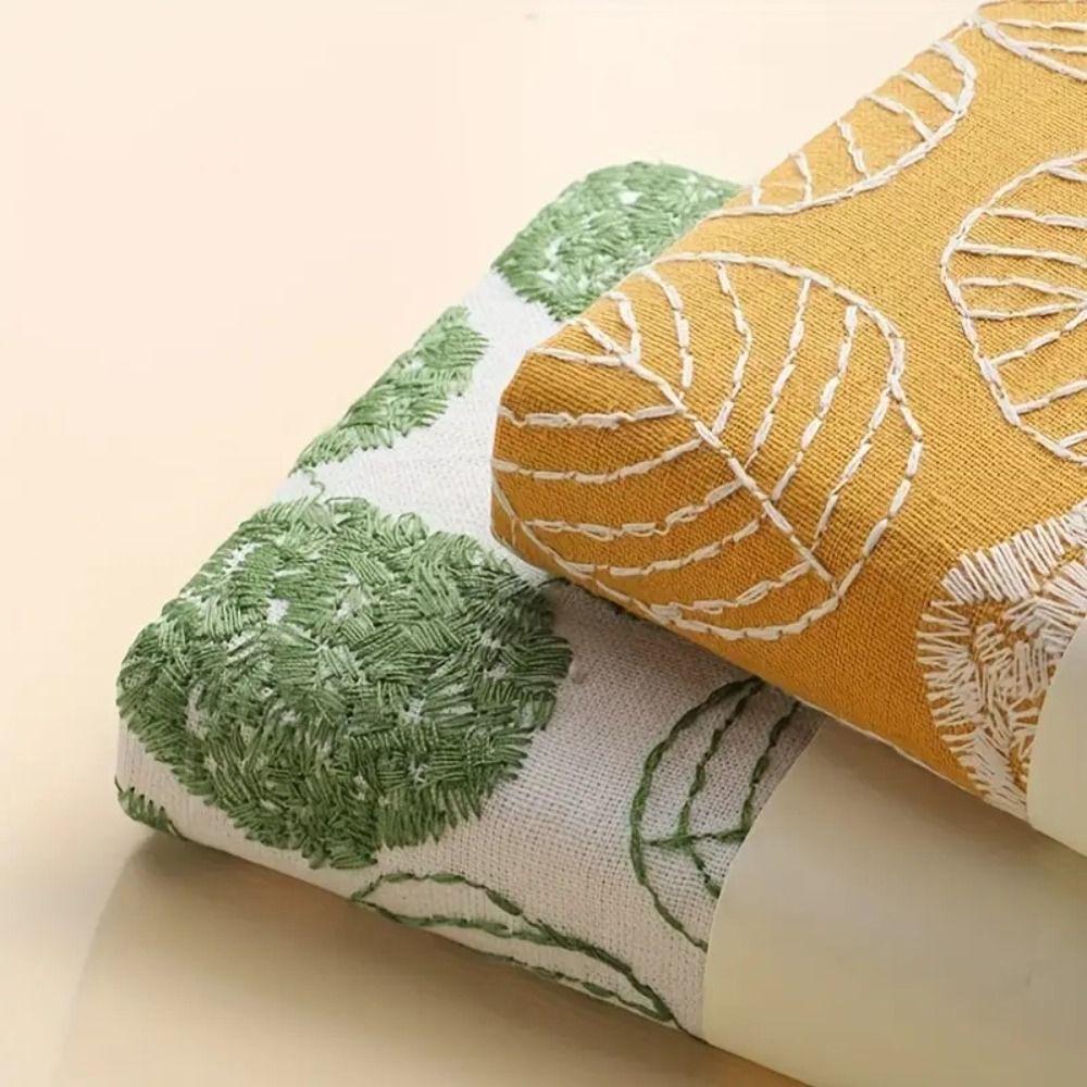 Fabric Cover Leaf Hand Ledger Stylish Pocket Book Embroidered Notebook for Going Back to School