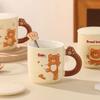 Keramické hrnky Milk Fufu Roztomilé hrnky s medvědem z chleba Hrnky na kávu a mléko pro pár do kanceláře i domů Lžíce s víčkem