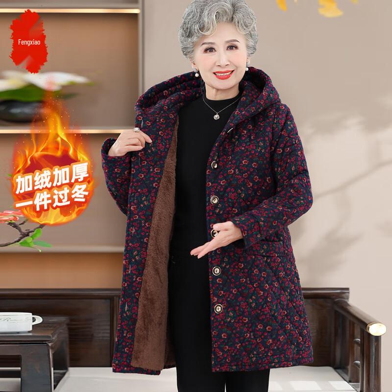 

Теплое хлопковое пальто средней длины с капюшоном для пожилых женщин 5XL