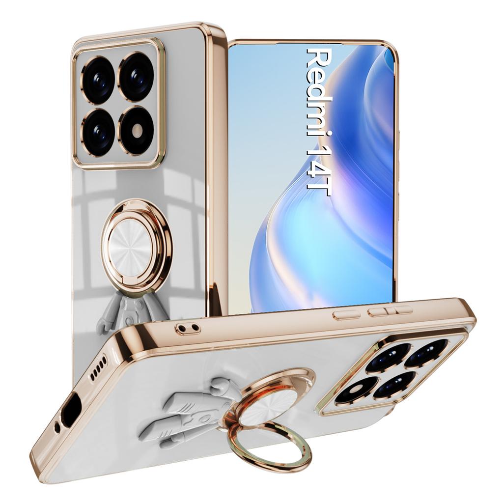 For Xiaomi 14T Case with Astronaut Ring Kickstand 6D Electroplating TPU Phone Cover