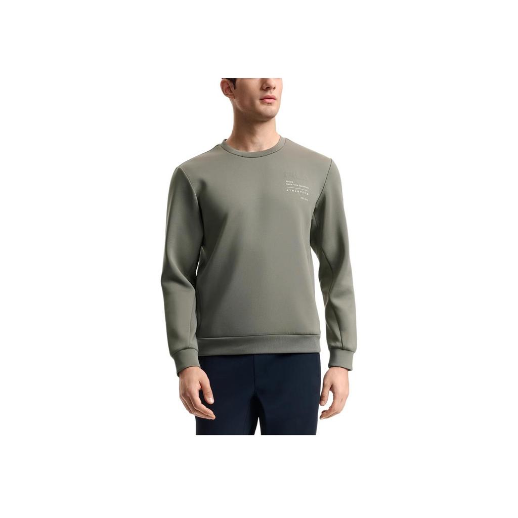 FILA Fitness Casual Comfortable Soft Pullover Round Neck Long Sleeve Sweatshirt Men sweatshirt Smoke-Olive Khaki A11M511218F-DK
