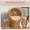 Wicker Cat Bed, Raised Rattan Cat Basket with Cylindrical Base, Soft Washable Cushion, 40 x 37 x 51 cm - Brown