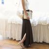 Women Maxi Skirt Adjustable Drawstring High Waist Side Slit Large Hem Long Skirt Solid Color A-Line Skirt