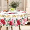Pastoral Pink Roses, Round Tablecloth With Gold Border, Romantic Household Table Cloth, Dining Room Decoration
