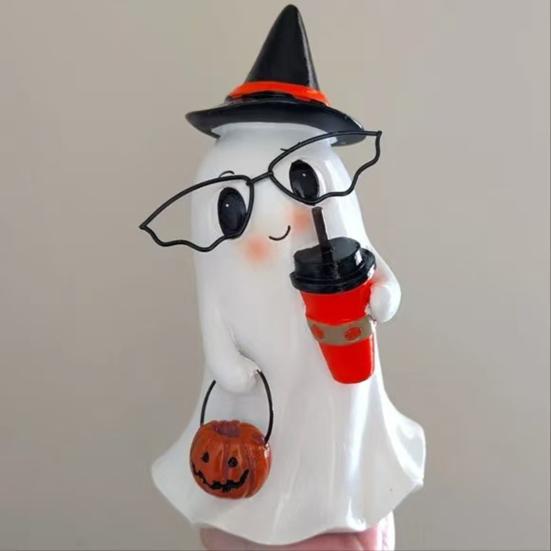 Halloween Decoration Ghost Wear Glasses Resin Statue Fine Craftsmanship Tabletop Ornament Home