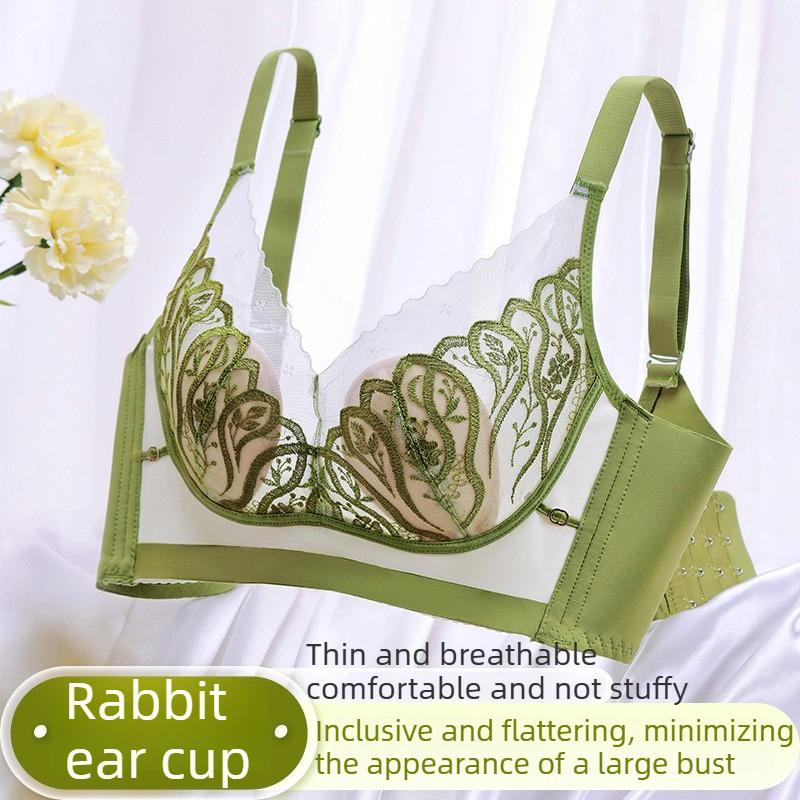 Wire-free Breathable Rabbit Ear Crystal Cup Lace Bra Shaping Underwear That Supports Side Breast Tissue