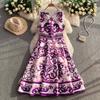 Summer Vintage Designer Print Blue White Porcelain Runway Dress Women Fashion Sleeveless Tank Midi Party Dresses