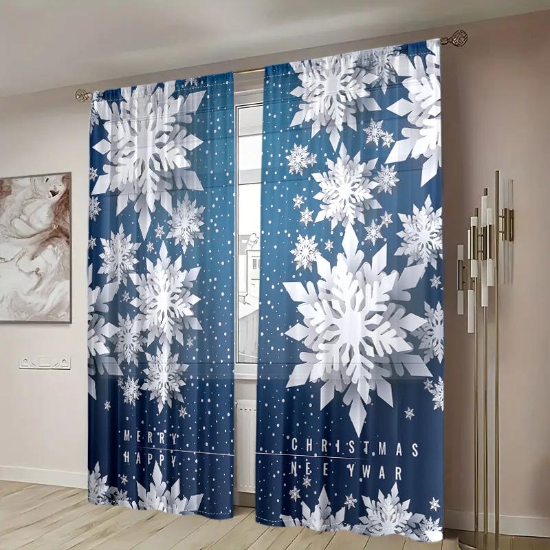 2 pieces, Christmas 3d Paper Cuttings snowflake curtains -30% shading - suitable for living room, bedroom, kitchen, home decorat