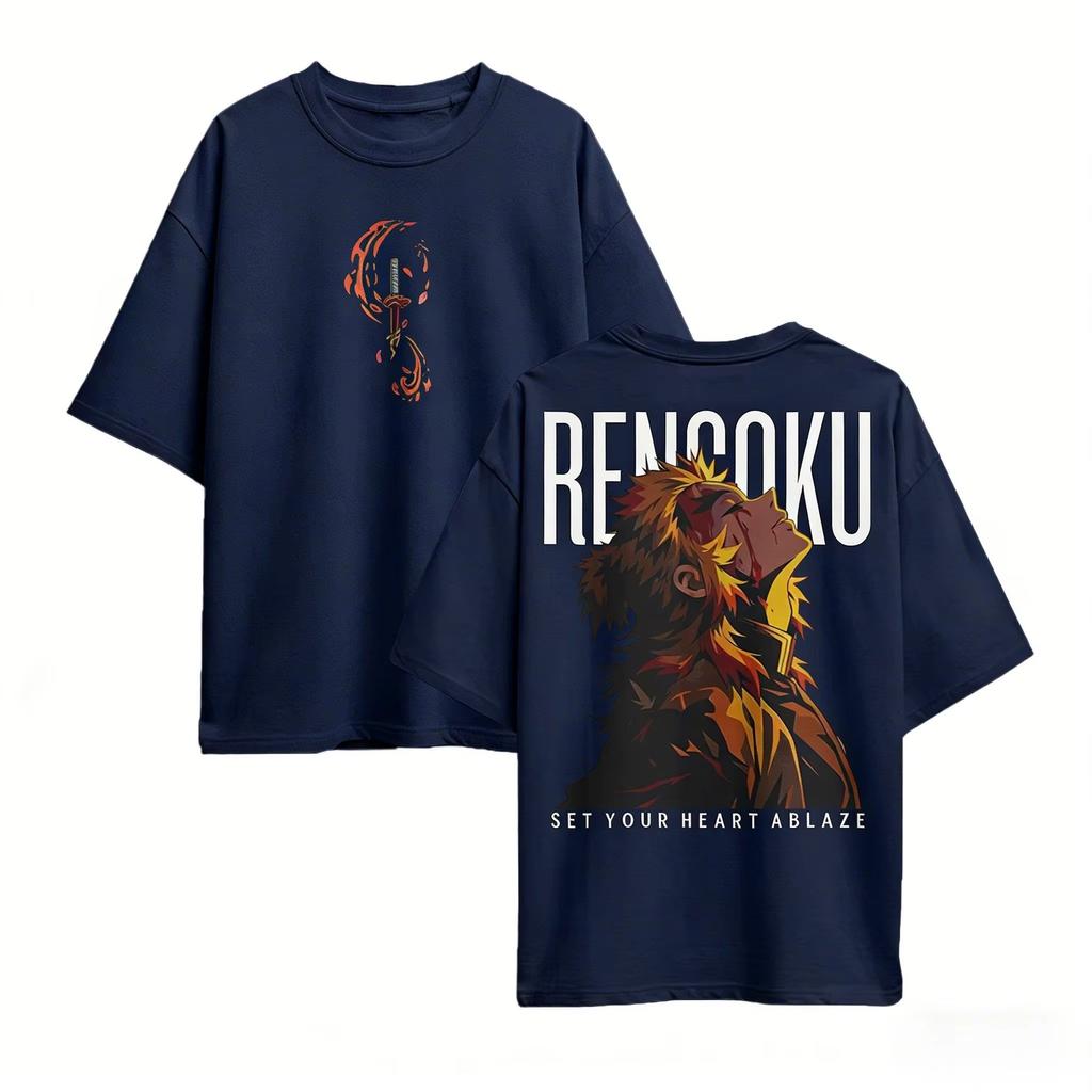 Demon Slayer Rengoku Anime New  TShirt Unisex Women Pure Cotton Short Sleeve 2026 New Summer Casual Graphic Tee Streetwear