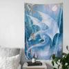 Wandteppich Wandkunst Winter Blau Aquarell Stil Fantasy Silberner Drache Wandteppich Wandbehang Wanddekoration für Schlafzimmer Wohnzimmer