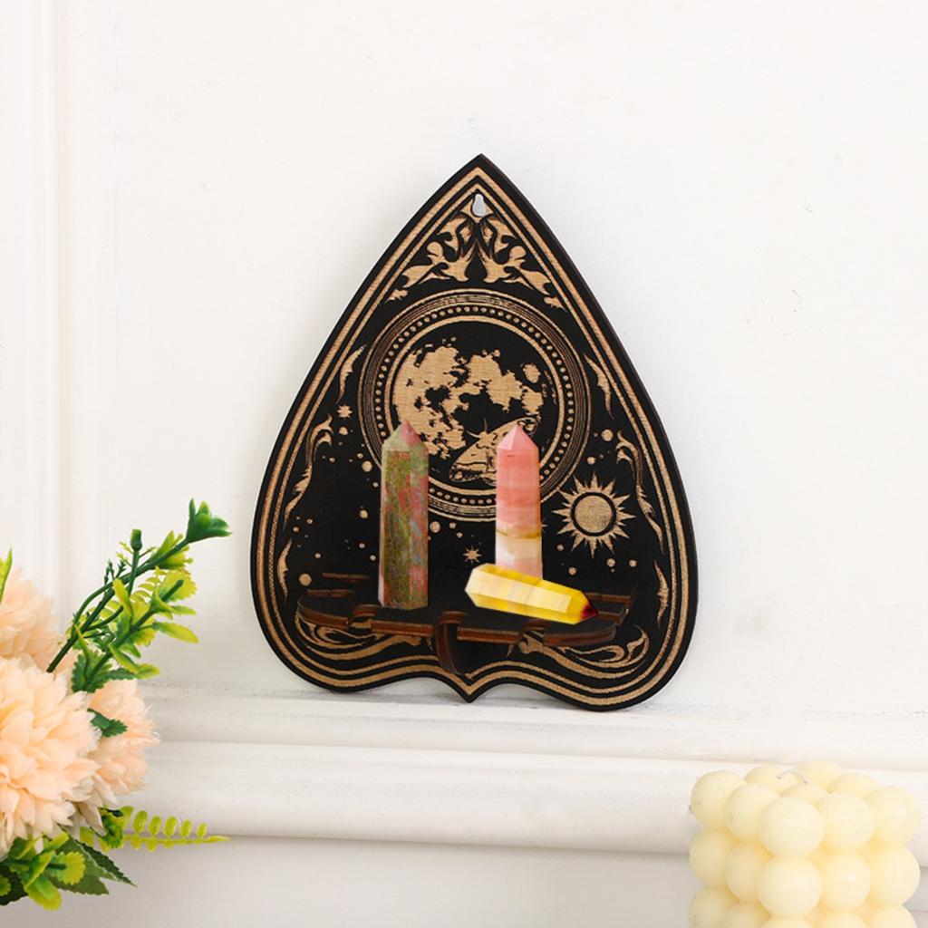 Crystal Display Shelf Wooden Wall Floating Shelf Moon Sun Witchy Stuff Storage Shelf Rustic Wooden Hand Holder for Rock Gemstones Meditation Spiritual
