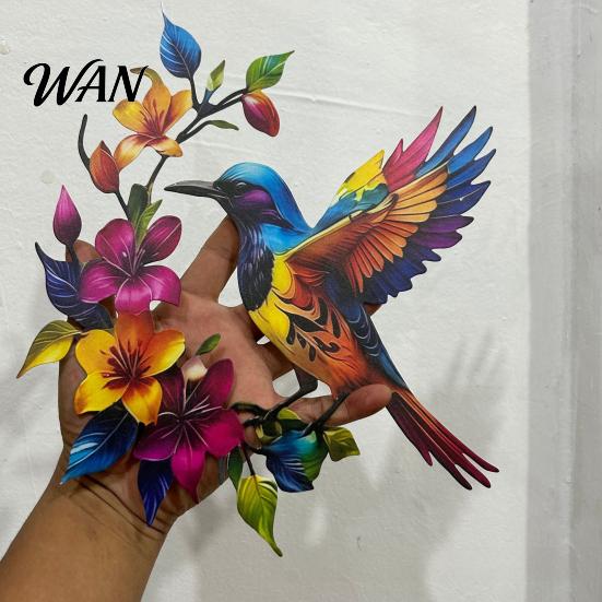 Patio Wall Decoration Hummingbird Bloom Metal Art Colorful Floral Bird Decor Iron Rust-resistant Outdoor Hanging Sculpture for Indoor Garden