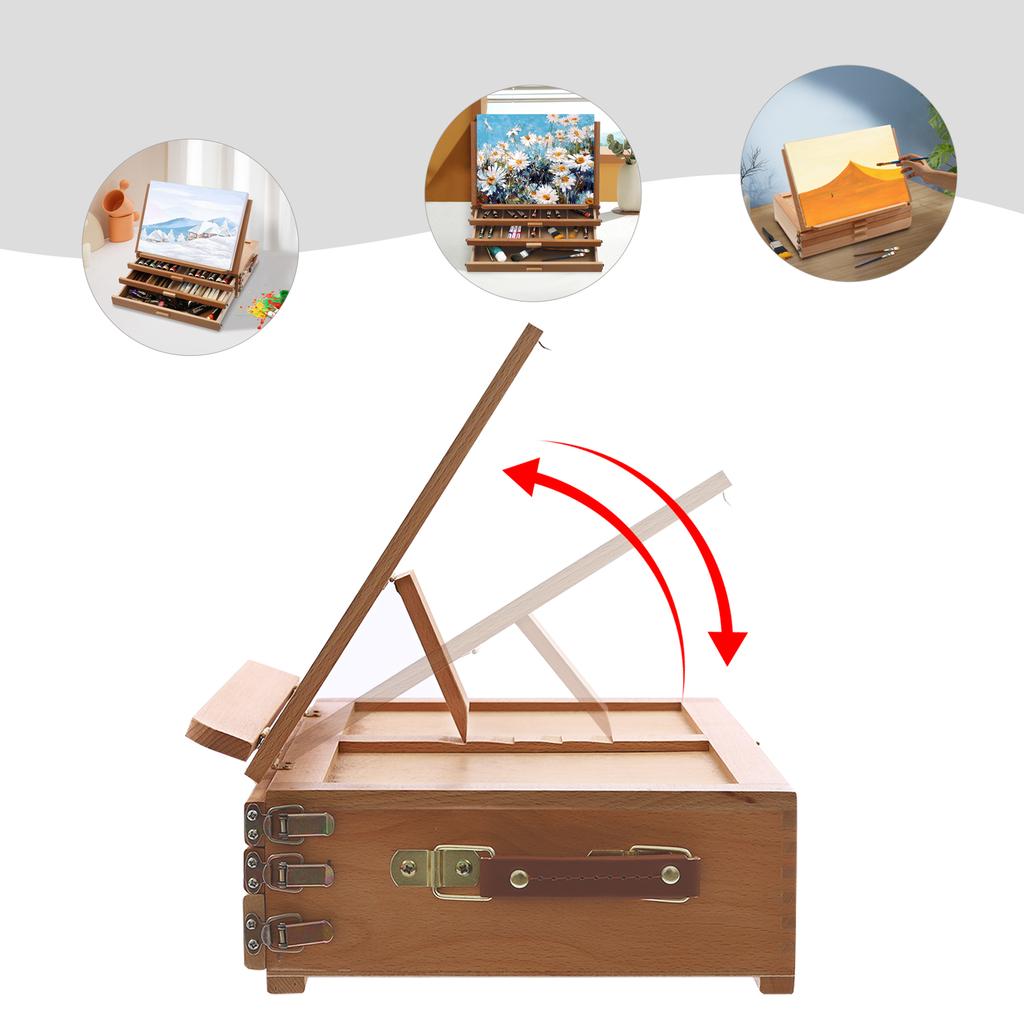 Adjustable Beech Wood Drawing Table Stand with 3 Drawers, Portable Art Easel for Painting Sketching, Drafting Desk for Artists K