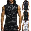Summer Men Gym Fitness Camouflage Mesh Hoodies Zip Up Sleeveless Hooded Tank Top