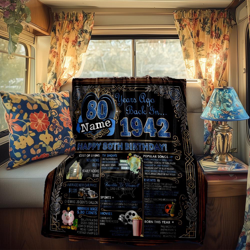 80Th Birthday Gift Rv Customize Your Name Blanket Comfortable Soft Lightweight Multiseasonal Blanket For Travel Camping Picnics Sofas Rvs Beds Living