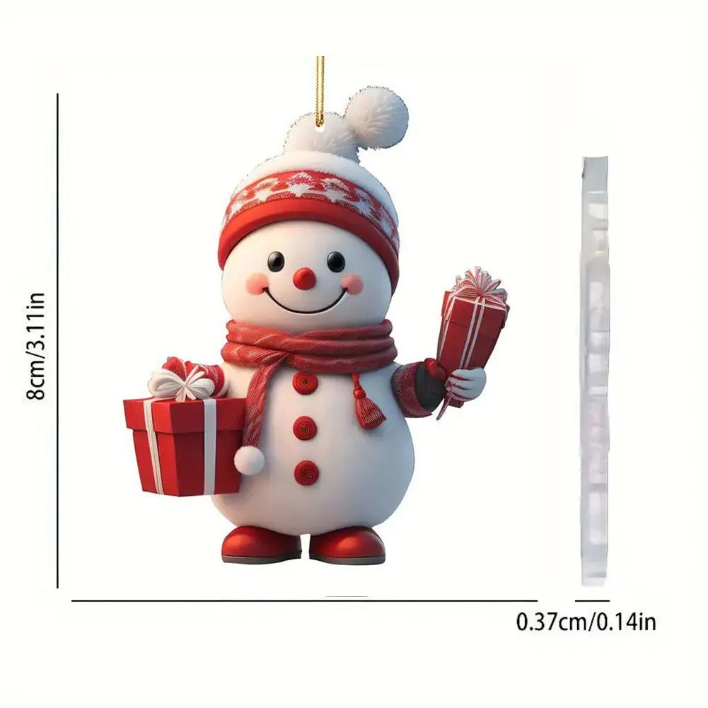 1-5PCS Snowman Christmas Tree Pendant 2D Acrylic Xmas Tree Decoration Cute Hanging Ornaments Decorative for Window Fireplace Car